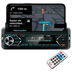 Rádio 1 Din Bluetooth H-tech Usb Aux C/ Suporte Para Celular H-tech